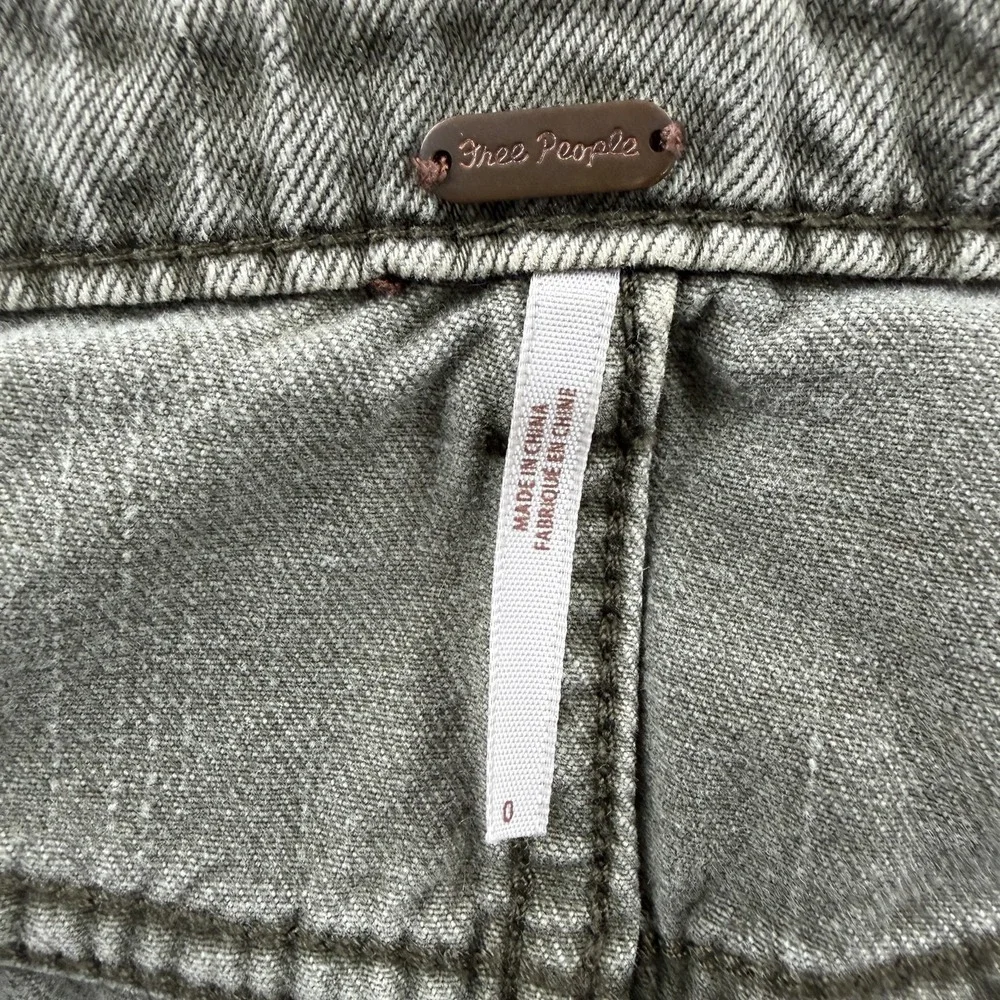 Free People Skirt Womens 0 Green Denim Mini Raw Hem 5 Pocket‎ Casual Summer